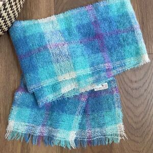 Vintage The Scotch House Plaid Scarf Turquoise Purple Ivory